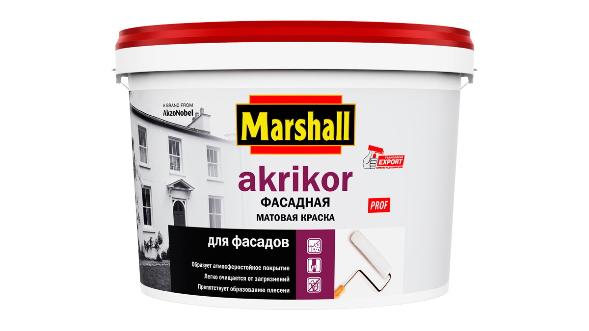 Краска MARSHALL AKRIKOR фасадная, 4,5л (BW)